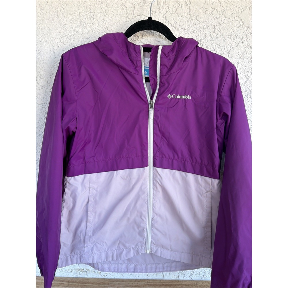 COLUMBIA GIRLS Hooded Winter PURPLE WIND BREAKER JACKET Size L 14/16